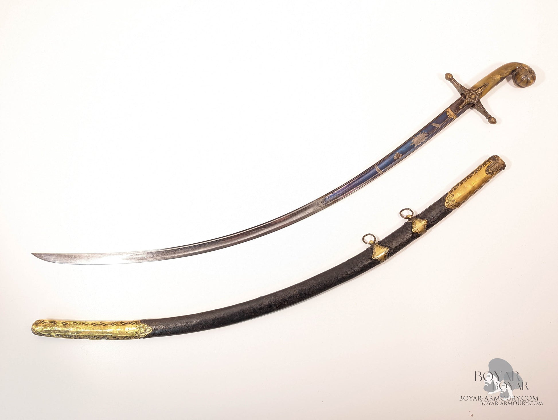 Blue And Gilt Ottoman Shamshir Horn Hilt Sword