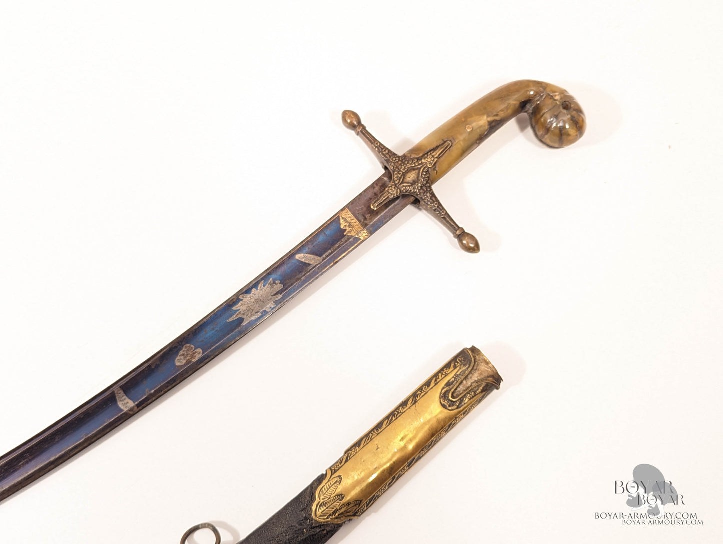 Blue And Gilt Ottoman Shamshir Horn Hilt Sword